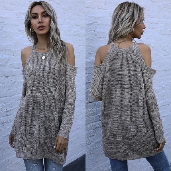 

2021 new autumn style women's clothng thick long sleeve strapless sweater lazy wind femme clothe sjersey, White;black