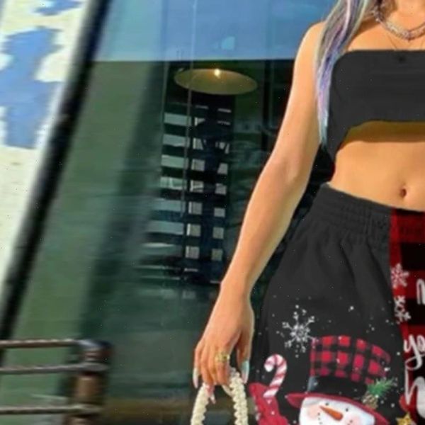 

cargo pants women fashion christmas printing sweatpants casual trousers plus size long pants pantalones de mujer pantalon femme, Black;white