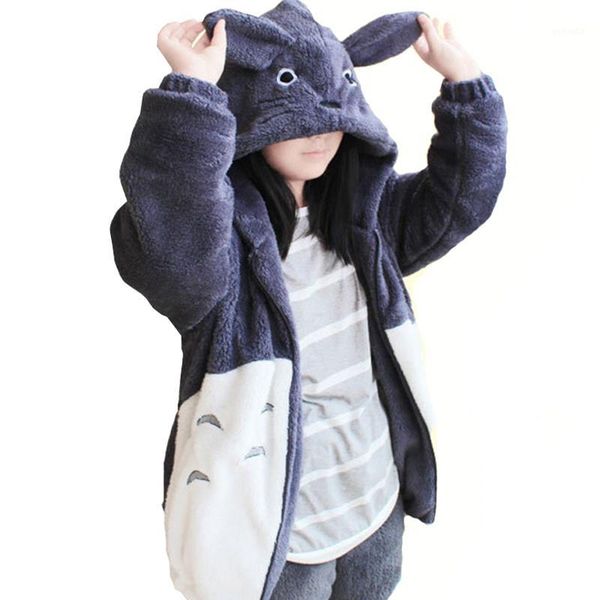 

hooded sweatshirt kawaii totoro men women harajuku soft plush hoodies plus size oversized cosplay jacket coat loose sweatshirt1, Black