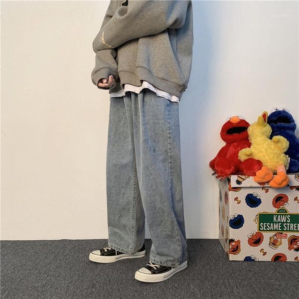 

men's trendy handsome straight wide-leg pants youth korean loose casual daddy jeans1, Blue