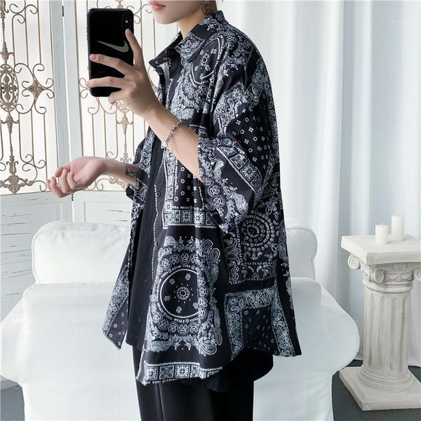 

plus size summer shirts for men fashion 2020 half sleeve print shirt men all match comfortable loose blouse clothing 5xl-m1, White;black