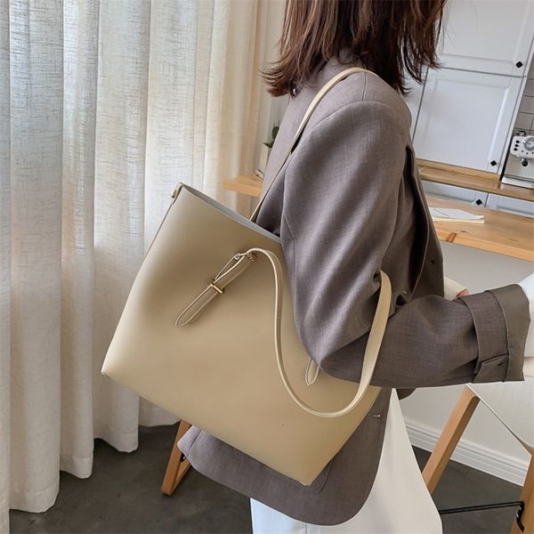 

2pcs/set solid color pu handbag women big capacity casual lady shoulder clutch fashion exquisite shopping bag