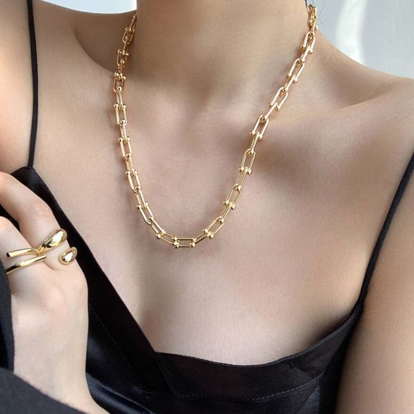 

pendant necklaces women vintage chain necklace gold u-shaped lock clavicle fashion jewelry 40cm 50cm, Silver