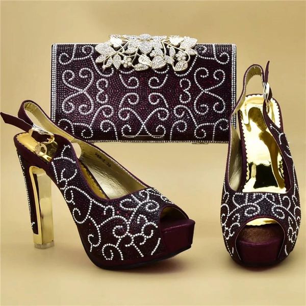 

african party italian shoes with matching bags for women ladies shoe and bag set decorated with rhinestone shoes woman high heel, Black