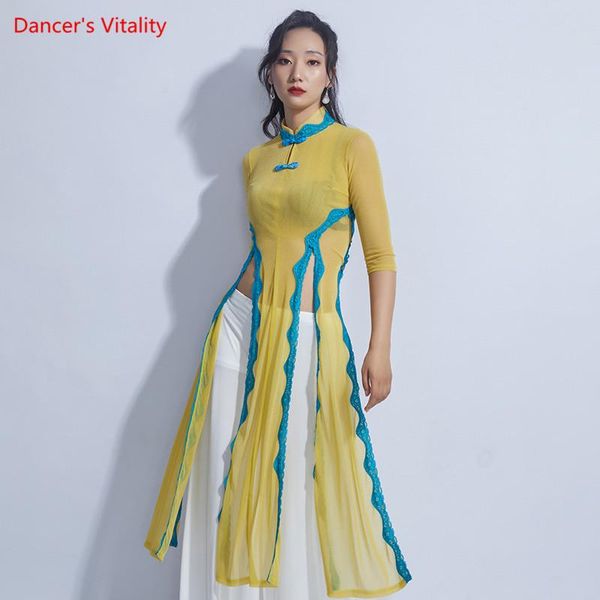 

belly dance female elegant tulle robe or pants practice clothes competition long skirt profession performance trousers, Black;red