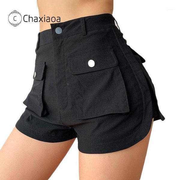 

chaxiaoa streetwear shorts women fitness korean summer 2020 woman high waist wide leg cargo women's shorts feminino pocket x661, White;black