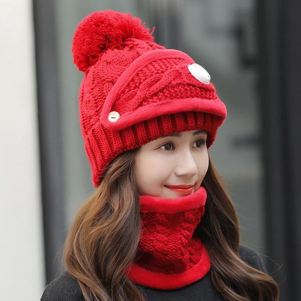 

зимний велоспорт hat женщины 3 шт warm wool шапочка skullies шляпа с маской воротником bib женского velvet толстых вязки caps sqczgm home200, Black;white