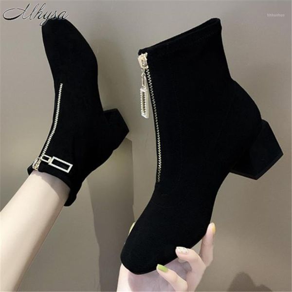 

boots 2021 winter women's fashion suede ankle woman shoes warm zipper mid heel short plush botas mujer1, Black