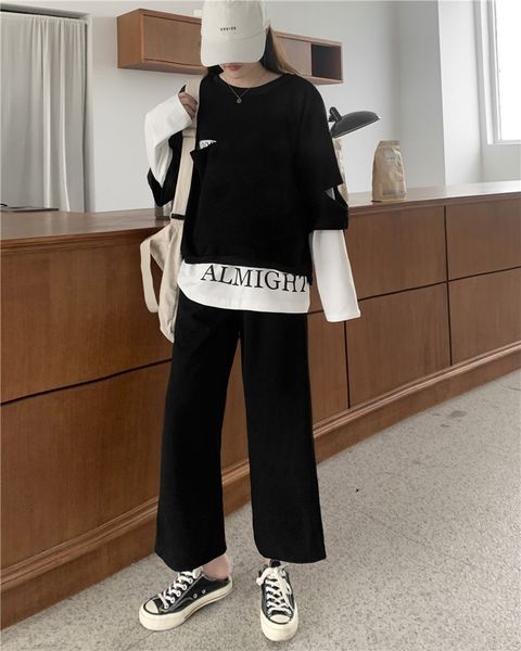 

xixkn wideloose women's sports 2020 new fashion wide leg wide leg pants pants student internet celebrity two-piece autumn casual suit w, Gray