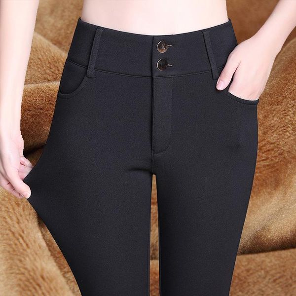 

winter velvet thickening warm pants for women skinny stretch fleece pencil pants with high waist black blue wine trousers female1, Black;white