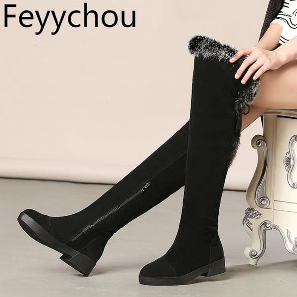 

women boots super med heel autumn winter warm plush over-the knee boots zip 2020 new fashion flock motorcycle black gray