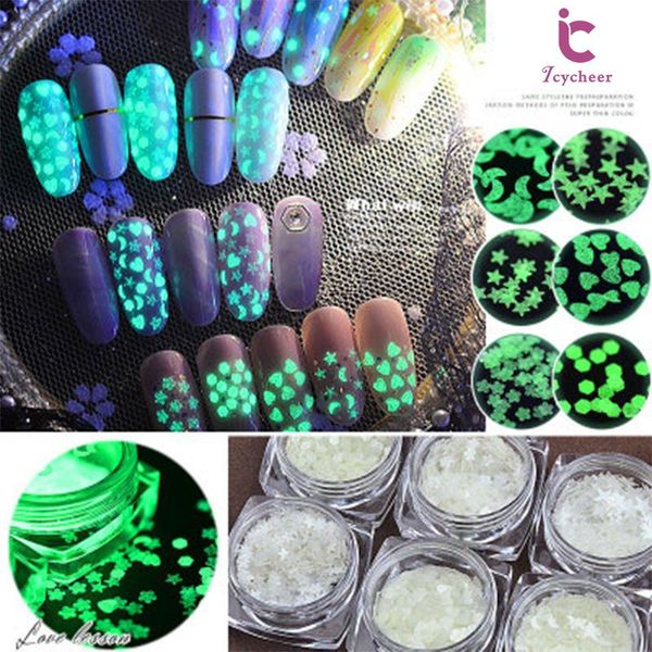

nail glitter 1 pot luminous sequins noctilucent star heart flakes art glitters decoration, Silver;gold