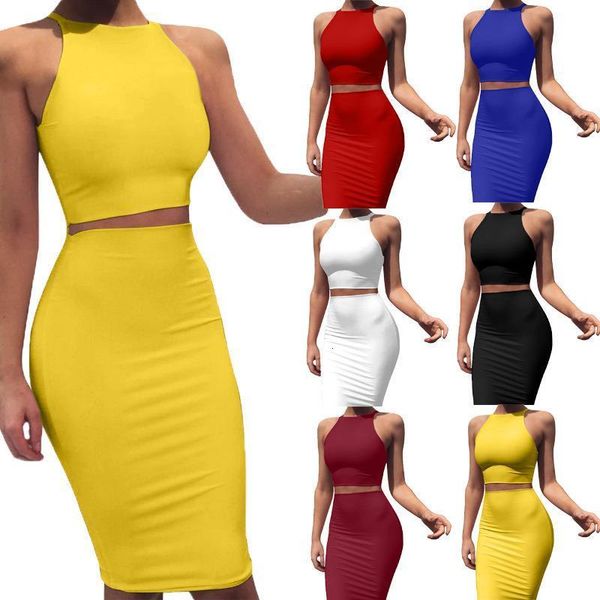 

2 piece skirt set outfits for women summer 2020 casual skirt and set black white red yellow two piece 2, Gray