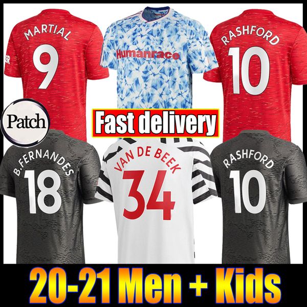 

fans version rashford pogba fernandes 20 21 manchester soccer united jersey utd 2020 2021 football kit shirt men kids sets uniforms, Black;yellow