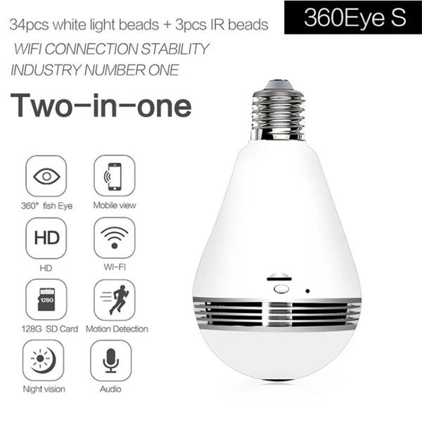 

smart home security guard camera 360 panoramic bulb camera 360 fisheyes monitoring ec29 wifi connection1.3mp lamp