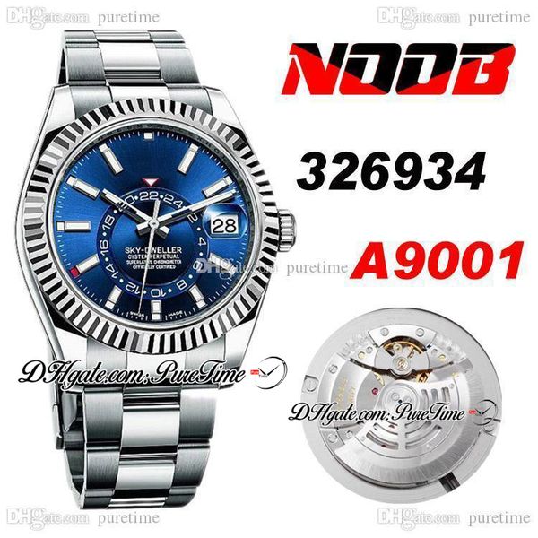 

2021 n sky 326934 fluted bezel blue dial stick markers a9001 automatic mens watch stainless steel bracelet edition nf ptrx puretime b2, Slivery;brown