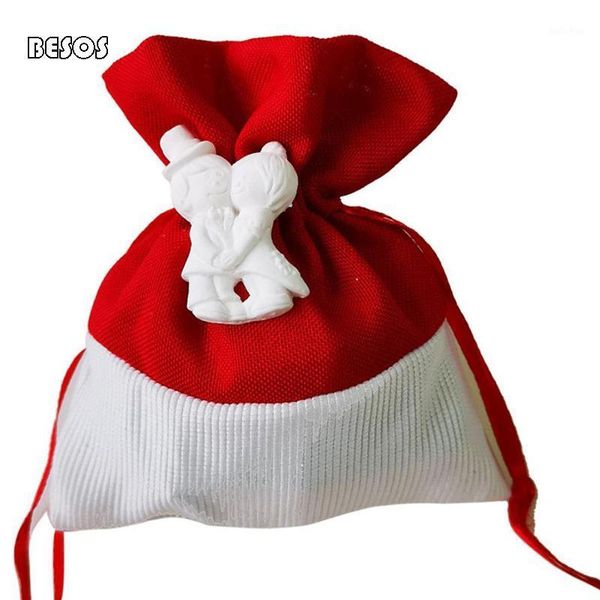 

bride groom embrace multi-purpose sacks for wedding moral sign gift linen cotton cloth white red drawstring pockets d015g1