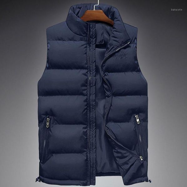 

winter vest mens thicken warm cotton-padded solid waistcoat plus size 5xl mens casual coats vest navy blue, Black;white