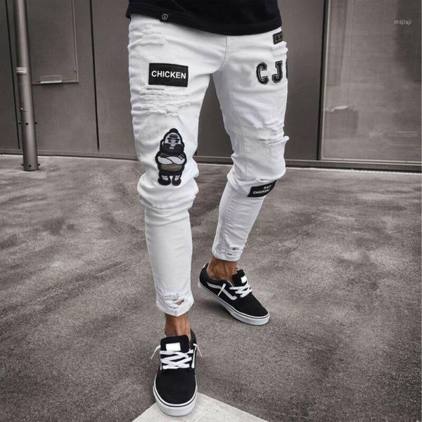

men's jeans fashion men ripped biker skinny frayed destroyed trousers casual denim pants s-3xl mens streetwear cotton joggers jeans1, Blue