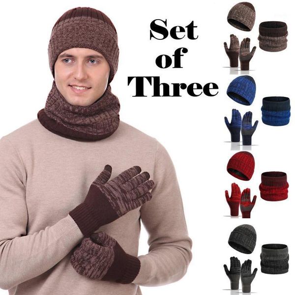 

fashion adult's knitted skullies beanies hat scarf gloves 3 piece set autumn winter warm beanie for men womem female hats caps1