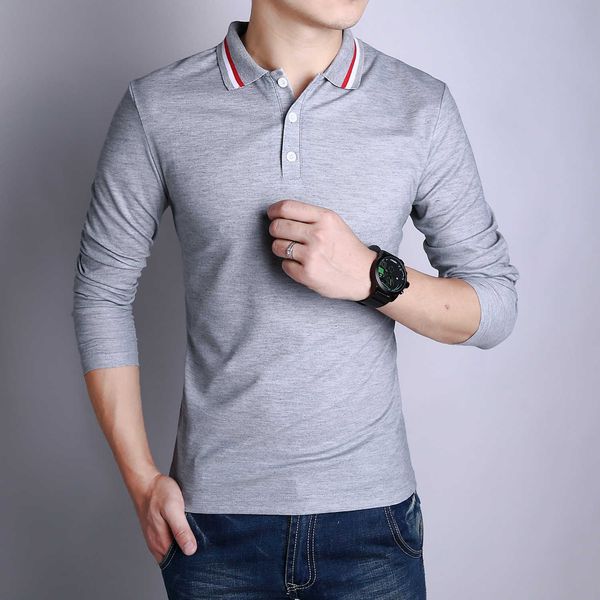 

autumn new fashion polo shirt long sleeve casual t-shirt men's youth loose lapel solid color top, White;black