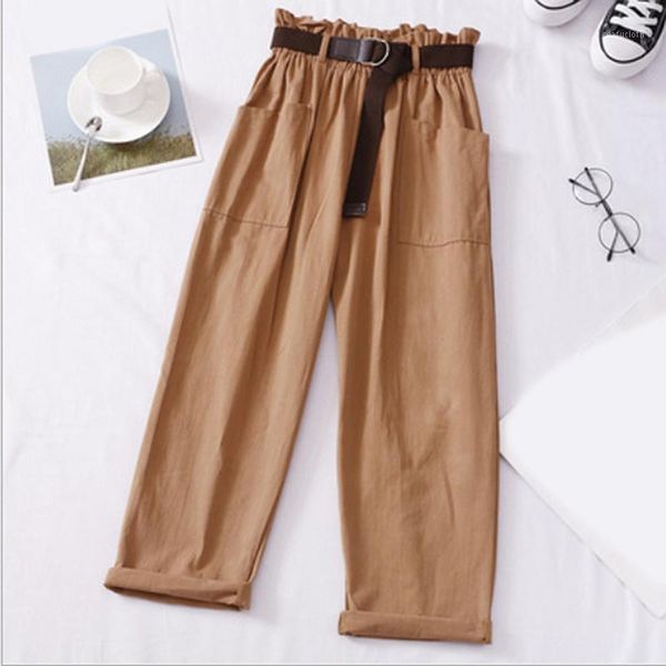 

pants korean belt casual joggers sweatpants cotton high waist harajuku streetwear cargo pants solid color women loose female1, Black;white