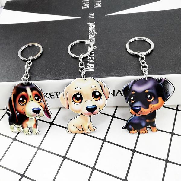 

keychains tide brand acrylic animal keychain pendant dog pug golden retriever bag charter car key accessories, Silver