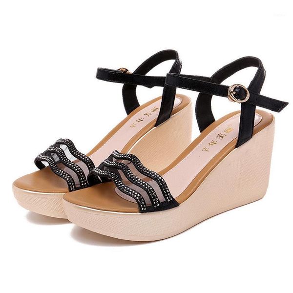 

platform wedge summer beach shoes fashion buckle black women's sandals crystal platform shoes for ladies open head thick bottom1