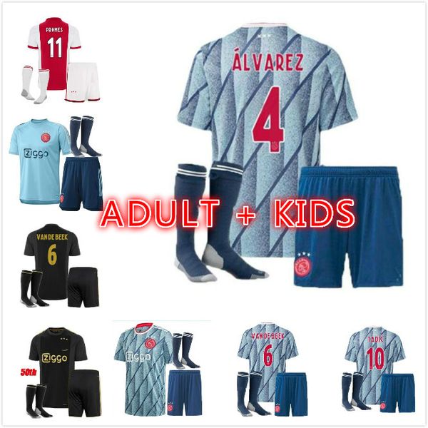

kits + socks 2020 ajax home soccer jerseys #21 de jong away shirt ajax 20 21 #10 tadic #4 de ligt #22 ziyech men football uniforms kit, Black;yellow