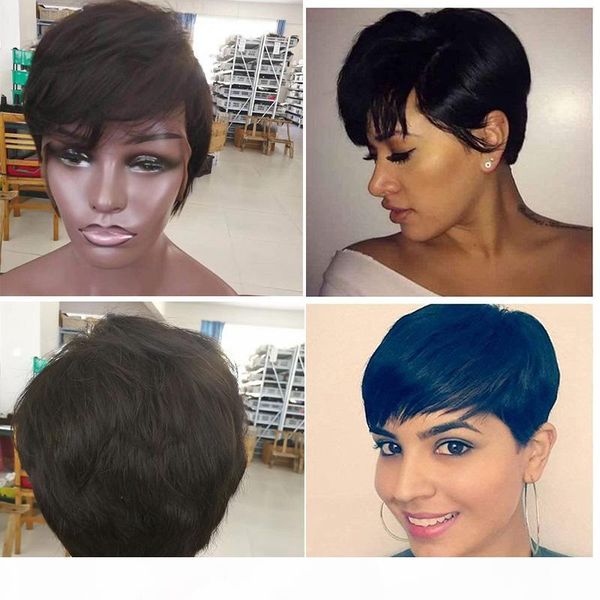 

short pixie brazilian straight human hair wigs brazilian glueless lace front cut bob human hair wigs for black women, Black;brown