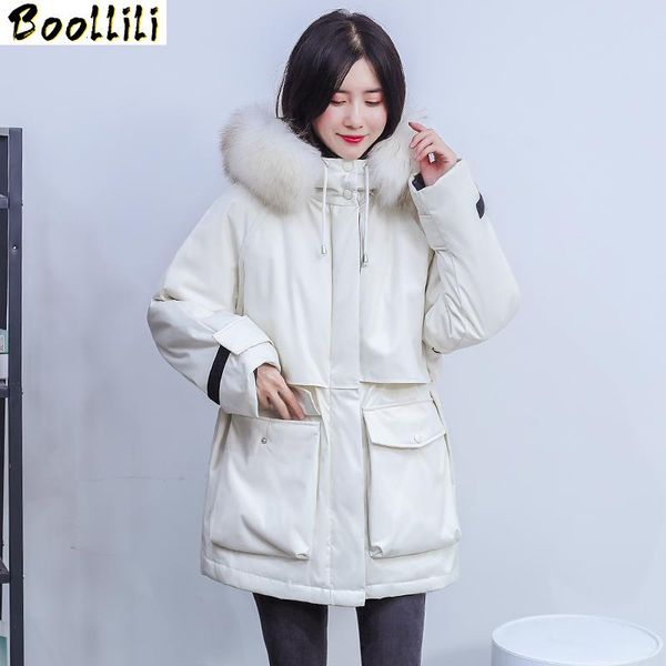 

boollili 2020 new duck down jacket women winter coat women fur collar korean puffer jacket warm parka abrigos, Black