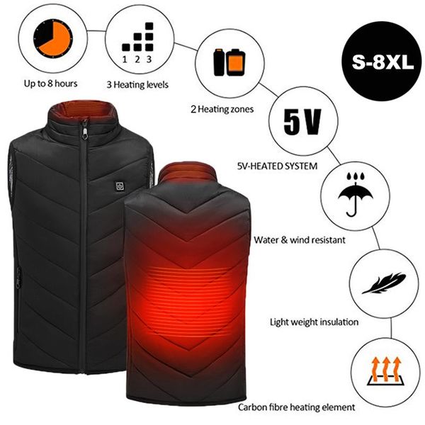 

outdoor t-shirts usb electric heated vest multifunction winter heating waistcoat super warm clothing camping hiking jacket black, Gray;blue