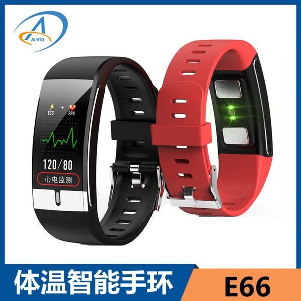 

2020 new body temperature bracelet e66 waterproof exercise meter step heart rate and blood prsure monitoring