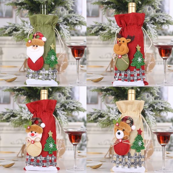 

frbuv howe new wine linen snow cartoon drawstring cover bottle doll decoration plaid doll wine bottle bag r9ucj