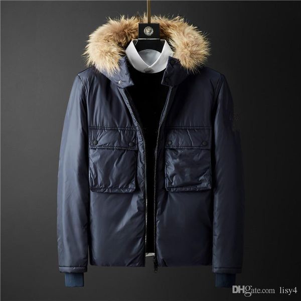 

tc 2020 пуховик мужская зимняя густая теплая 90% белая утка вниз с капюшоном натуральный меховой воротник человек вниз пальто водонепроницае, Black