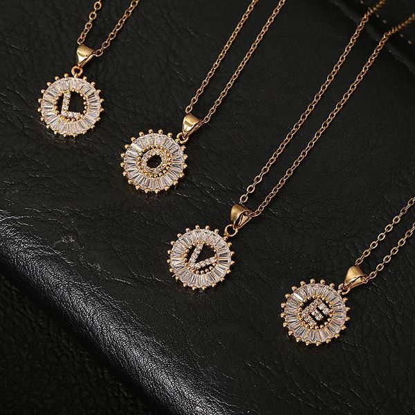 

pendant necklaces fashion stainless steel initial cz letter necklace for women charm party wedding jewellery, Silver