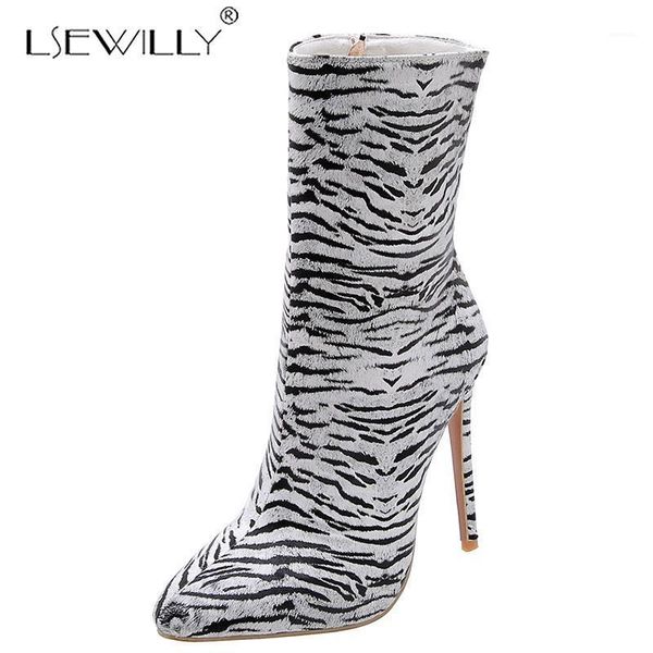 

boots lsewilly leopard women high heels thin ankle boot female pointed toe shoes ladies print party winter big size1, Black