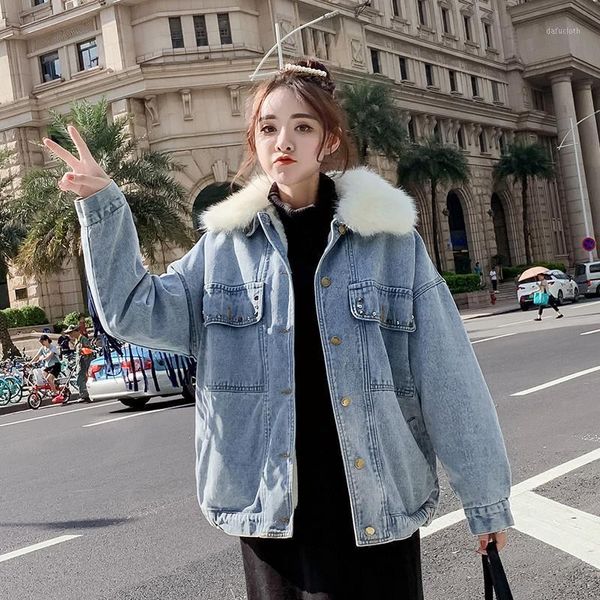 

yuzacdwx 2020 new woman warm denim jacket women's parka loose embroidery tassel denim coat cotton femme1, Black;brown