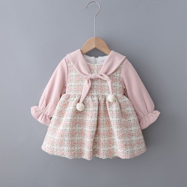 

2021 new girls cute winter fashion long-sleeved veet princess plaid party kids baby girl clothes 0-3y nuv3, Red;yellow