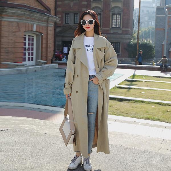 

new arrival women fashion holiday comfortable loose trench coat professional temperament solid girls warm outdoor long trench, Tan;black
