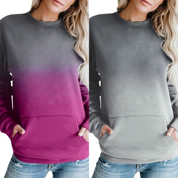 

djgy7 new slim gradient printed sweater pocket round gradient long sweater for neck new slim women printed sleeve pocket round neck, Black