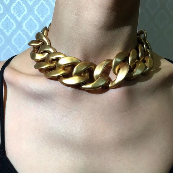 

chains flatfoosie punk exaggerated thick chain necklaces women hip hop gold short choker necklace female fashion large chunky, Silver