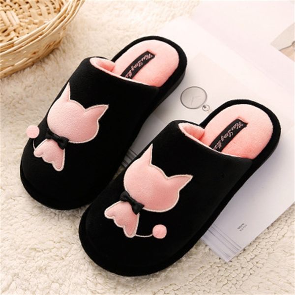 

zhen zhou shoes 2019 women&men winter warm cotton cartoon indoor home cute female slippers y200107, Black