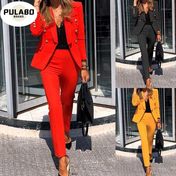 

women's tracksuits 2021 winter women set notched full sleeve blazers pencil pants suit office lady two piece casual outfits gl8061, Gray