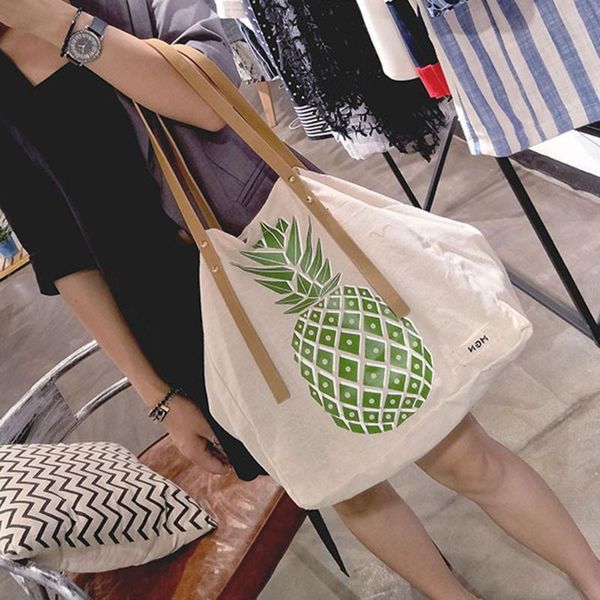 

women new fashion canvas pineapple print handbag shoulder bags tote luxury handbags women bags designer bolsa feminina #w