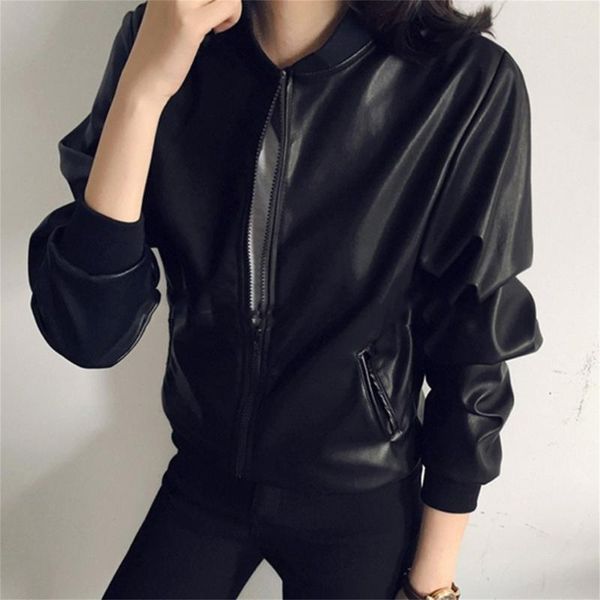 

women leather jacket 2020 new spring women thin coat bomber jacket long sleeve casual stand collar outerwear jaqueta masculina, Black;brown