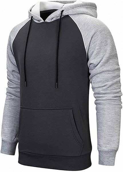 

mens hoodies patchwork pullover color block sweatshirts casual drawstring with kanga pocket m2ol#, Black