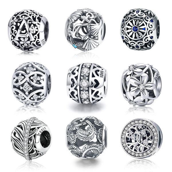 

wostu style 100% 925 sterling silver vintage openwork beads fit original charm bracelet women pendant fashion jewelry q1218, Black