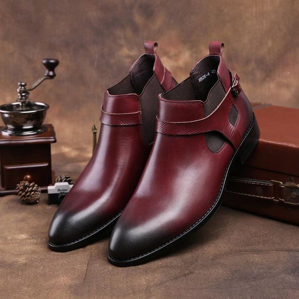 

new men's dress high leather shoes leather men's boots fashion short boots pointed sleeve outdoor, Black