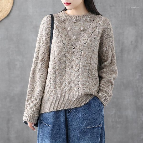 

johnature winter loose comfortable o-neck pullovers thick sweater 2019 new leisure long sleeve all-match women knitwear sweater1, White;black